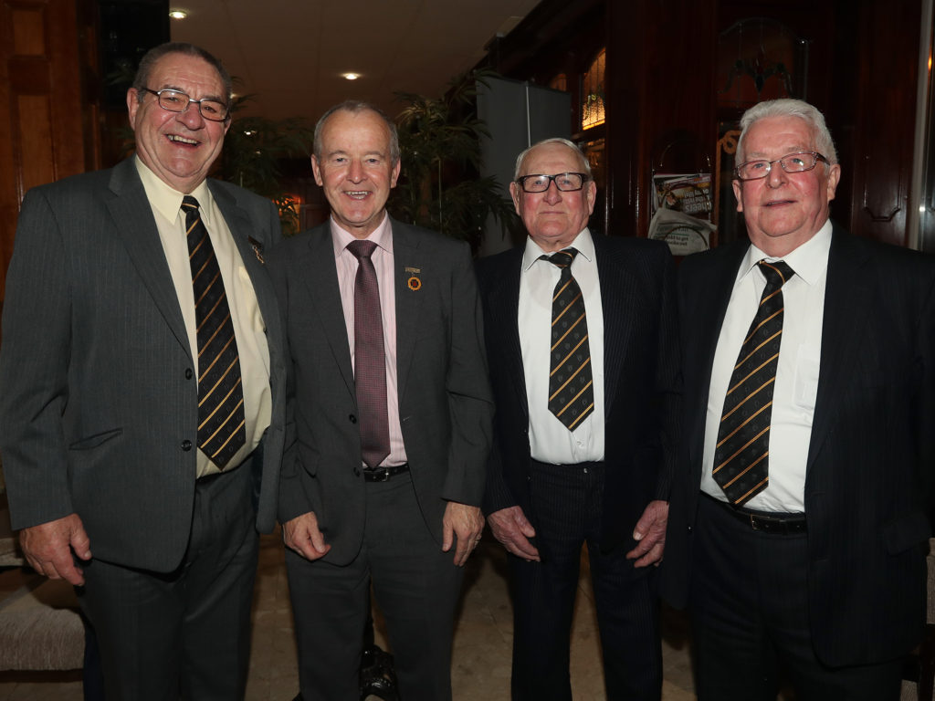 All the Presidents Men! Ulster GAA President Michael Hasson, who was guest of honour at the Ballycastle GAC dinner is seen here with the club's new President Robbie Elliott and former presidents Eddie Donnelly (left) and Brian McShane (right).