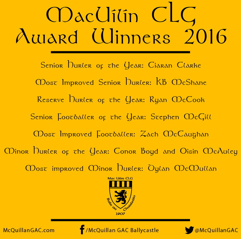 MacUílín CLG Annual Award Winners 2016