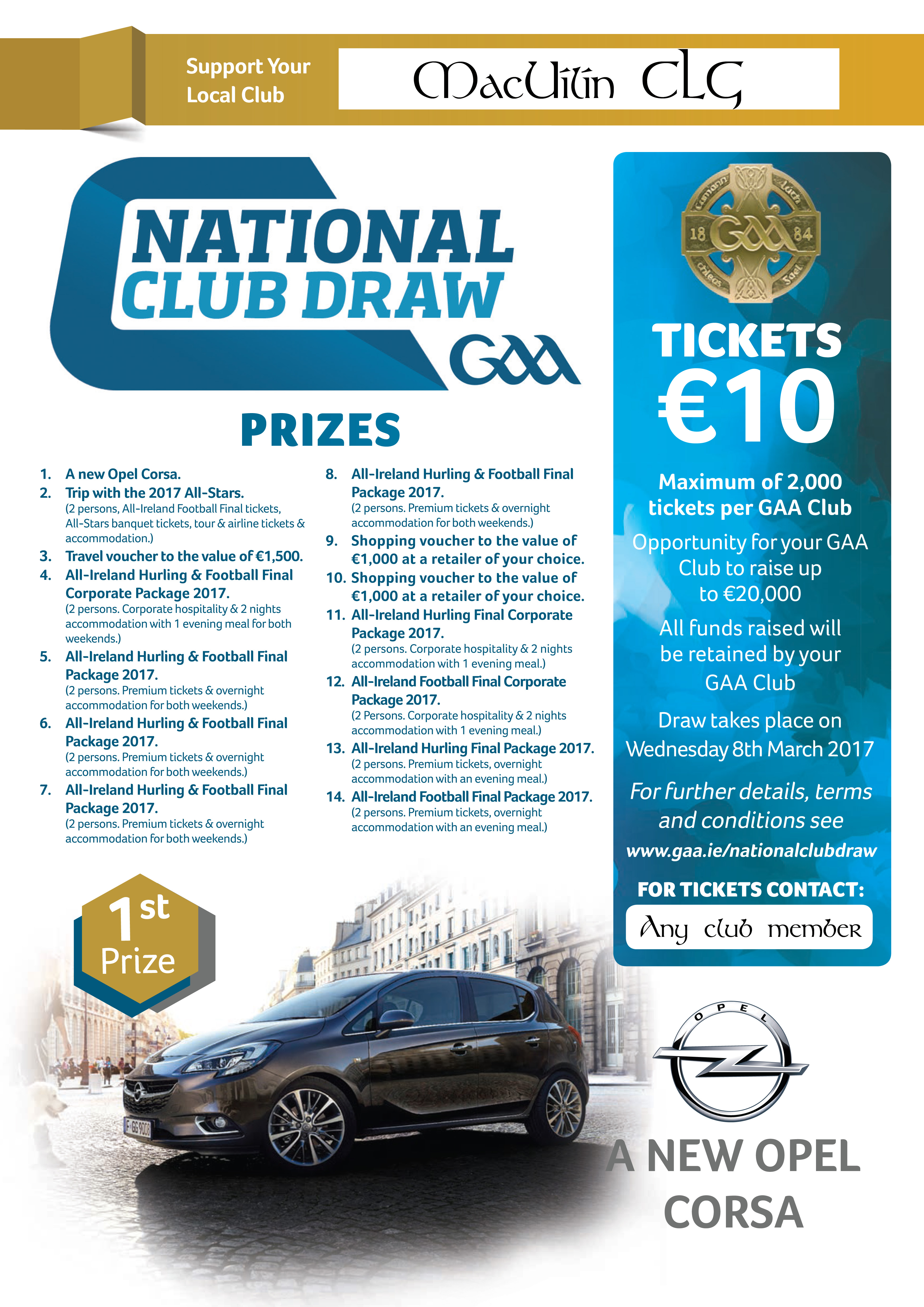 National Club Draw tickets must be returned by Wednesday 8 February